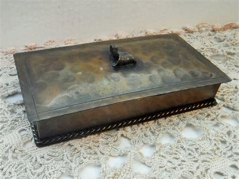 vintage box triangle hammered metal|Vintage Handcrafted Wood Trinket Box with Hammered Metal .